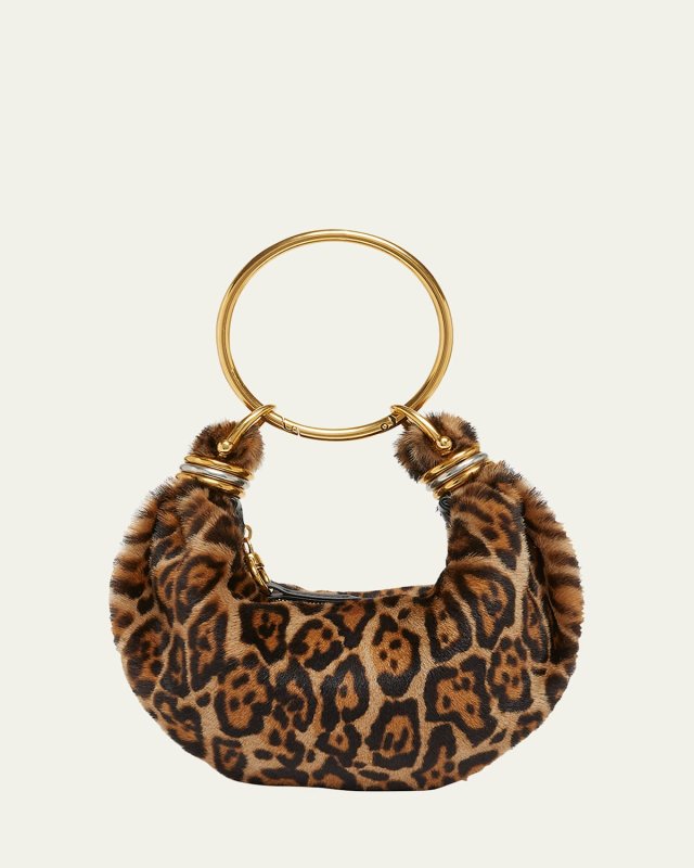 Bracelet Hobo Bag in Leopard-Print Shearling